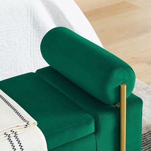 Elegante Panca Contenitore in Velluto Verde con Gambe in Ferro e Braccioli Cilindrici per Ingresso, Soggiorno e Camera da Letto - Product Image 6