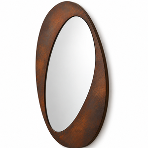 Miroir mural ovale sculptural en fer brun, cadre texturé moderne, accent décoratif pour salon, chambre, entrée, mariage, maison de luxe - Product Image 1