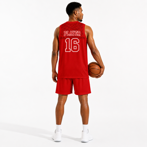 Conjunto de Uniforme de Baloncesto Personalizado, Camiseta Deportiva Roja sin Mangas y Pantalones Cortos para Entrenamiento y Partido - Product Image 3