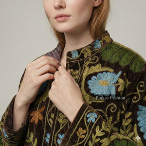 Wholesale Custom Womens Ethnic Floral Embroidered <b>Winter</b> Cotton Padded Short <b>Coats</b> Traditional Artisan Inspired Outerwear - Product Image 2