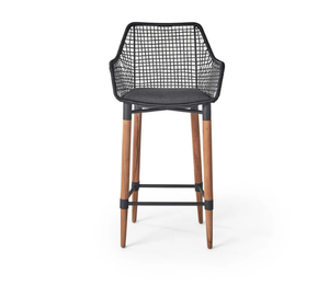 Silla de Bar de Madera de Teca para Exteriores con Asiento de Cuerda Tejida, Taburete Alto Moderno para Jardín, Patio, Cafetería, Restaurante, Hotel - Product Image 2