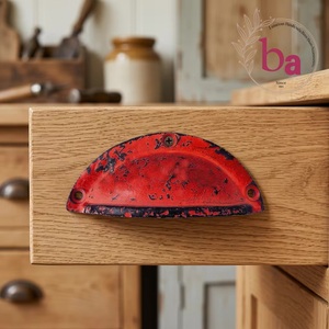 Ba <b>Rustic</b> Red Distressed Cast Iron Drawer Handle Bridge Shape for Kitchen Bathroom Living Room Home Office Furniture - Product Image 1