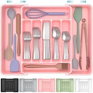 Organizzatore per posate da cucina espandibile extra large, senza BPA, per alimenti, in argento, per cassetti e utensili - Product Image 3