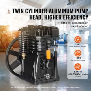 Tête de pompe à piston en aluminium monocylindre lubrifiée à l'huile 3HP 5.8CFM à 90PSI pour compresseur, pièces de compresseur industriel - Product Image 2