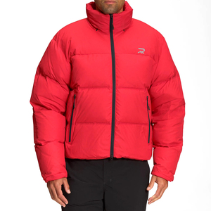 Chaqueta Acolchada Roja para Hombre, Cuello Alto, Cierre de Cremallera, Resistente al Viento, Relleno de Poliéster, Abrigo Casual de Invierno, Largo Regular - Product Image 1