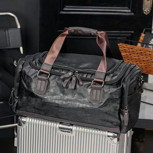 Bolsa de Viaje de Cuero Tipo Weekender, Bolsa de Gimnasio de Gran Capacidad con Cierre de Cremallera, Bolso de Mano Unisex con Asa Suave - Product Image 4