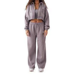 Conjunto de Sudadera Corta con Capucha y Cremallera de Felpa Premium y Pantalones Deportivos de Pierna Ancha, Chándal para Mujer con Logotipo Personalizado para Producción al por Mayor OEM ODM - Product Image 2