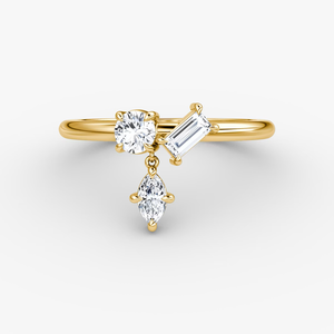 Bague à trois pierres en diamant de laboratoire 0,36 carat, taille poire et baguette, minimaliste, pour fiançailles, mariage, anniversaire, IGI D VVS2, or jaune 10K - Product Image 1