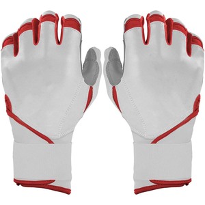 Guantes de Bateo Blancos ELIXE SPORTS con Ribete Rojo, Acolchados, de Cuero, con Cierre de Velcro, Duraderos para Entrenamiento, Unisex, Adulto - Product Image 1