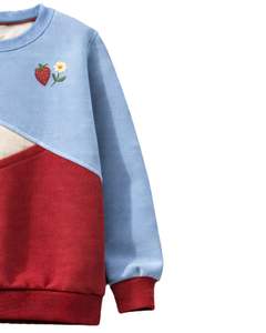 Sudadera Personalizada para Mujer en Bloques de Color Azul Cielo y Rojo, Sudadera Casual de Invierno con Cuello Redondo de Felpa Suave y Detalle de Bordado - Product Image 4