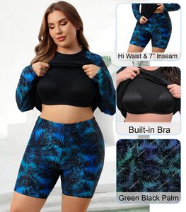 Women's Tummy Control Two-Piece <b>Rash</b> <b>Guard</b> <b>Swimsuit</b> Set - Tropical Print -Sleeve -Zip Top Flattering Slimming Fit - Product Image 6