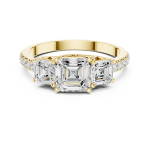 Anillos de Diamantes Cultivados en Laboratorio con Corte Asscher Múltiple y Engaste de Puntas de Diseño Exclusivo, Hechos de Oro Amarillo Sólido de 14k, Joyería para Mujer al Precio Más Bajo - Product Image 1