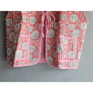 Women's Handmade <b>Floral</b> Quilted Cotton <b>Waistcoat</b> Open Front V-neck Short Jacket Streetwear Outerwear gift for her - Product Image 5