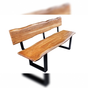Vandana Urban Field wood bench MAMMUT 200cm natural acacia tree edge with backrest <b>black</b> <b>metal</b> <b>frame</b> - Product Image 3