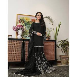 Hermoso Salwar Kameez Negro de Poliéster para Fiesta, Top, Pantalón y Dupatta, Talla XL, India/Pakistán - Product Image 4