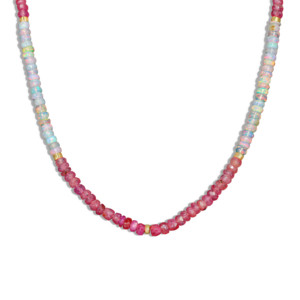 Collier de mariage vintage perlé avec opale naturelle et pierres précieuses rubis, en argent 925 plaqué platine - Product Image 1