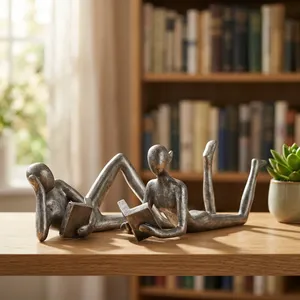 Escultura Moderna de Hombre y Mujer Leyendo, Figura de Pareja de Lectores, Estatua de Metal Hecha a Mano, Decoración para el Hogar para Amantes de los Libros - Product Image 6