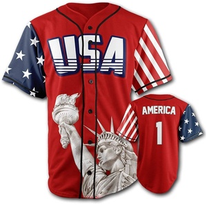 เสื้อเบสบอล USA แบบพิมพ์ลายเต็มตัว ซับลิเมชั่น แขนสั้น สีเทา ลายธงชาติอเมริกา ลายเทพีเสรีภาพ ผ้าโพลีเอสเตอร์ 100% - Product Image 2