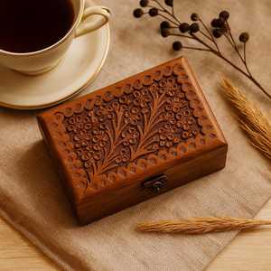Handmade Wooden Jewelry <b>Box</b> With Carved <b>Floral</b> Design For Storage And Display by AALIYAN IMPEX - Product Image 1