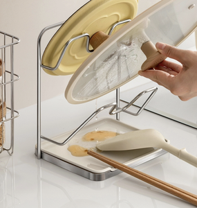 Estante organizador de acero inoxidable OEM/ODM para tapas de ollas, soporte de cocina no plegable para encimera - Product Image 3
