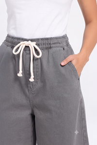 Women Drawstring Wide Leg Denim Jeans Loose Fit <b>Light</b> Wash Casual <b>Trousers</b> for everyday girls wear - Product Image 6