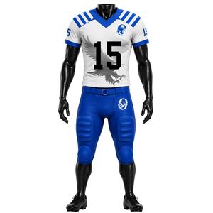 Blue White American Football Set Short Sleeve Jersey and Shorts Comfortable <b>Athletic</b> Outfit for Team Practice or Game Day - Product Image 1
