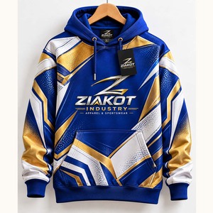 Sweat-shirt à capuche sportif personnalisé avec motif 3D blanc et or royal, confectionné sur mesure par l'industrie Ziakot, vente en gros directe - Product Image 4