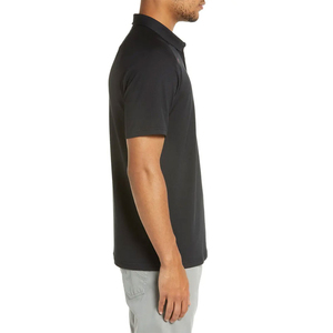 Polo de Manga Corta Negro para Hombre, Tejido de Punto, Secado Rápido, Color Sólido, Diseño con Botones, Corte Regular Informal, Logotipo en la Manga Izquierda - Product Image 3