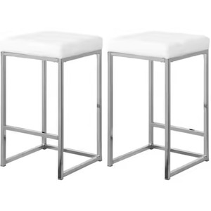 Juego de Cojines Cuadrados Blancos con Estructura de Acero Inoxidable, Sillas y Taburetes para Bares, Discotecas y Pubs - Product Image 1