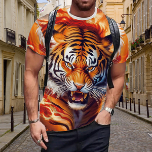T-shirt graphique 3D Roaring Fire Tiger pour hommes |   T-shirt à sublimation animale Flamme Intense |   Haut urbain streetwear orange vif - Product Image 5