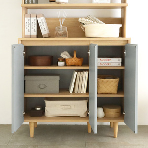 Meuble de rangement moderne en bois pour salon et bureau à domicile avec 2 étagères, 2 tiroirs et portes à panneaux plats – Mobilier de rangement minimaliste - Product Image 4