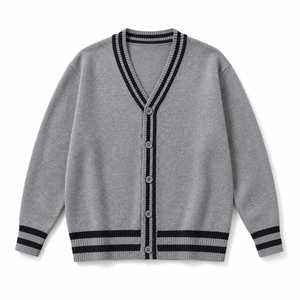 Cárdigan de Punto Gris para Hombre, Cuello en V, Manga Larga, Cierre de Botones, Suéter de Invierno, Color Sólido, Corte Regular, 100% Acrílico - Product Image 1