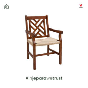 Fauteuil de salle à manger vintage en bois massif, siège tissé à la main, dossier géométrique, chaise en bois pour restaurant, hôtel, café, maison - Product Image 3