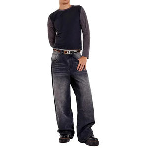 Pantalones vaqueros de mezclilla para hombre, estilo streetwear, oversize, holgados, de corte recto, de cintura media, con efecto desgastado por el sol y desgastados, en colores, con MOQ bajo - Product Image 5