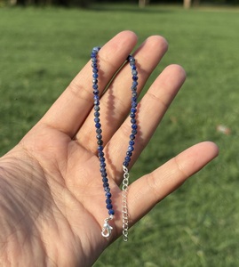 Chaîne de cheville en pierre précieuse Lapis Lazuli naturel, argent sterling 925, réglable, perles, DIY, fournisseur en gros - Product Image 6