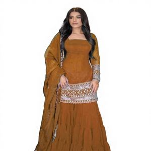 NOUVEAU Salwar Kameez Sharara Palazzo Dupatta de la Série 5000 - Design Moderne Réversible en Faux Georgette pour Soirée/Mariage Tailles M XXL - Product Image 1