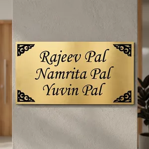 Plaque de porte personnalisée en laiton doré, panneau nominatif familial gravé noir, décoratif, à fixer au mur - Product Image 5