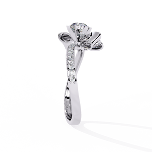 Bague de fiançailles romantique pour femme en or blanc avec diamant naturel certifié GIA taille brillant rond et pierres latérales - Product Image 3