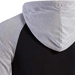 Custom Men Raglan Hooded Long Sleeve T Shirt Black Grey Contrast Lightweight Jersey Baseball Slim Gym Hoodie Tee <b>Top</b> - Product Image 5