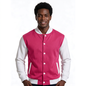 Blouson de baseball en gros, style universitaire épais, avec corps en sergé de coton et boutons-pression - Product Image 6
