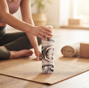 Botella de Agua de Cobre con Patrón de Mármol y Tapa de Rosca, Diseño Moderno, Accesorio Perfecto para Mesa, con Empaque de Regalo Personalizado - Product Image 3