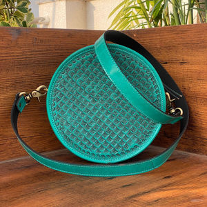 Bolso bandolera de cuero con herramientas manuales turquesa redondo más Popular para mujer, bolso de cantimplora de diseñador único de lujo de cuero genuino - Product Image 3