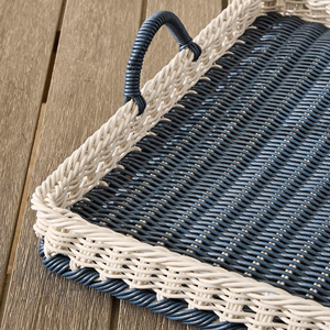 Elegante Bandeja de Servir de Mimbre Azul con Asas, Bandeja de Desayuno de Mimbre, Organizador de Cocina Ecológico - Product Image 2