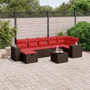 Ensemble de canapés de patio en polyrotin marron 8 pièces avec coussins, meubles d'extérieur élégants - Product Image 1