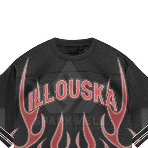 Camiseta de Baloncesto Personalizada para Hombre, Diseño de Llamas Rojas sobre Negro, Manga Corta, Malla Transpirable, Estilo Deportivo Urbano, Talla Grande - Product Image 6