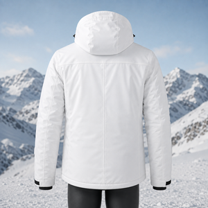 Veste de ski imperméable à capuche blanche pour homme, fermeture éclair, logo personnalisé sur le devant, isolation synthétique, vêtements d'extérieur, veste de ski - Product Image 2