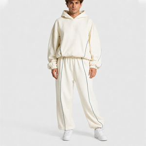 Pantalon de jogging surdimensionné pour homme en molleton de coton de qualité supérieure, avec ligne contrastante personnalisée et poches arrière, coupe large - Product Image 6