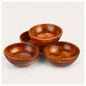 Eco-Friendly Sustainable Handcrafted Solid Acacia Wood Salad Serving Bowl Set Durable Natural Round Fruit Snack Mixing Bowls - Product Image 1