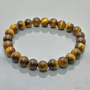 Pulsera Elástica de Cuentas de Piedra Ojo de Tigre Amarillo Natural de 8mm, Lisas y Redondas, Grado AA, Joyería Curativa al por Mayor - Product Image 4