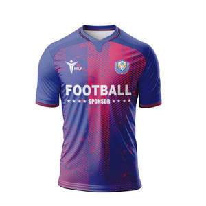 เสื้อฟุตบอลแบบซับลิเมชั่น เนื้อผ้านุ่ม ระบายอากาศได้ดี สำหรับสกรีนชื่อทีม หมายเลข และสีตามสั่ง - Product Image 1